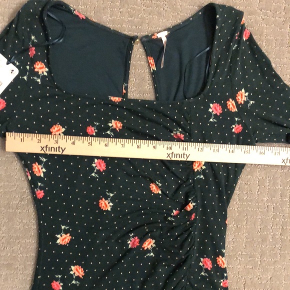 NWT Free People Celia Green Polka Dot & Floral Print Long Sleeve Mini Dress XS - Picture 11 of 14